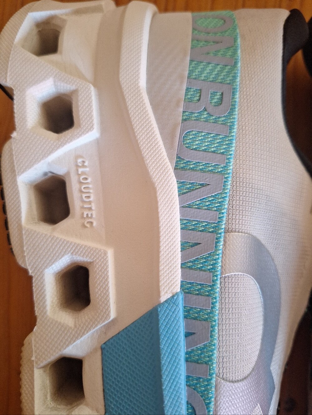 On Running Cloud Monster Women's Athletic Shoes in White & Blue - Picture 6 of 7